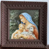 Placca in maiolica Molaroni, Pesaro – Madonna con Bambino e Agnello Inizi del XX secolo