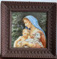 Placca in maiolica Molaroni, Pesaro – Madonna con Bambino e Agnello Inizi del XX secolo
