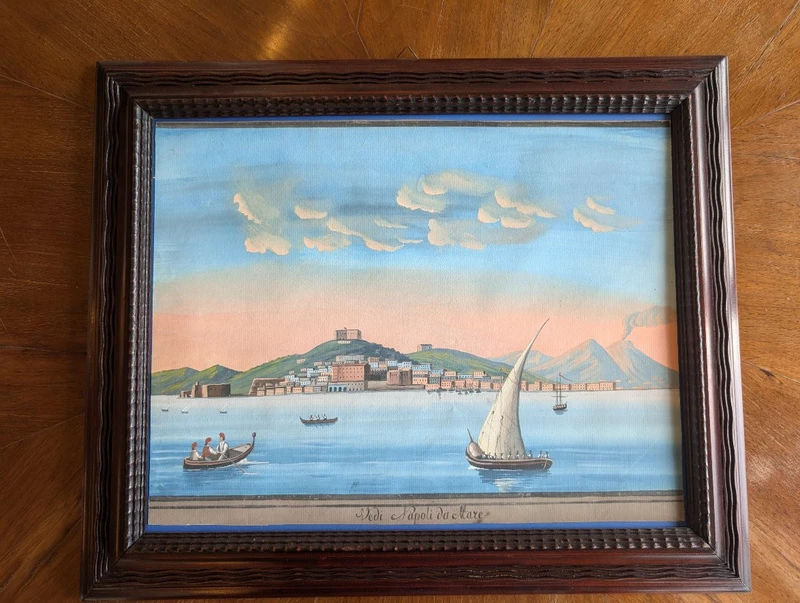 Veduta di Napoli dal mare con il Vesuvio fumante Scuola napoletana, seconda metà XIX secolo