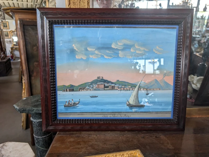 Veduta di Napoli dal mare con il Vesuvio fumante Scuola napoletana, seconda metà XIX secolo