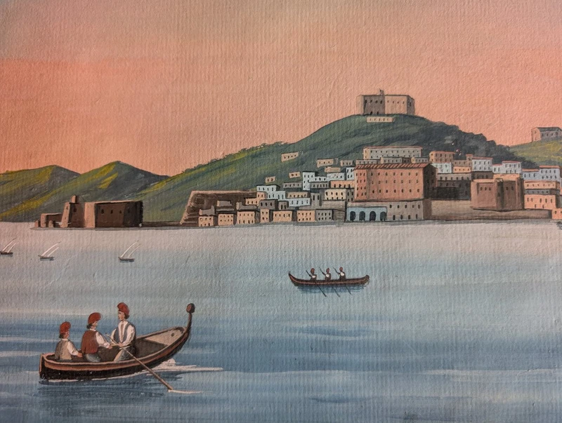 Veduta di Napoli dal mare con il Vesuvio fumante Scuola napoletana, seconda metà XIX secolo