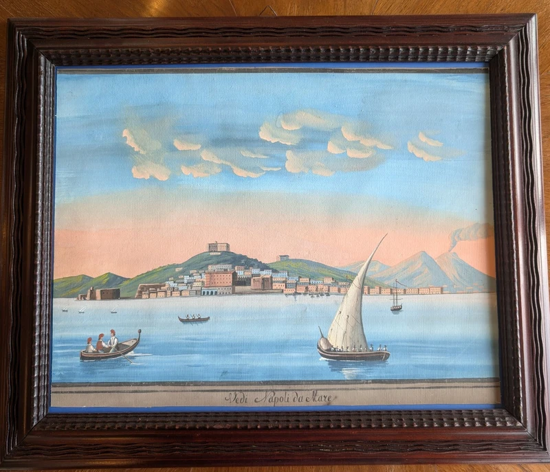 Veduta di Napoli dal mare con il Vesuvio fumante Scuola napoletana, seconda metà XIX secolo