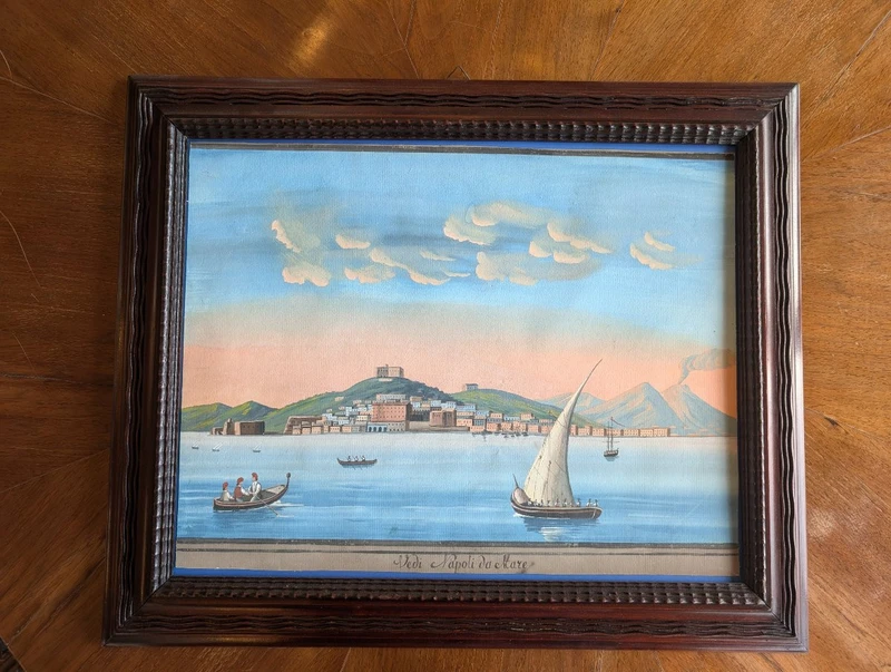 Veduta di Napoli dal mare con il Vesuvio fumante Scuola napoletana, seconda metà XIX secolo