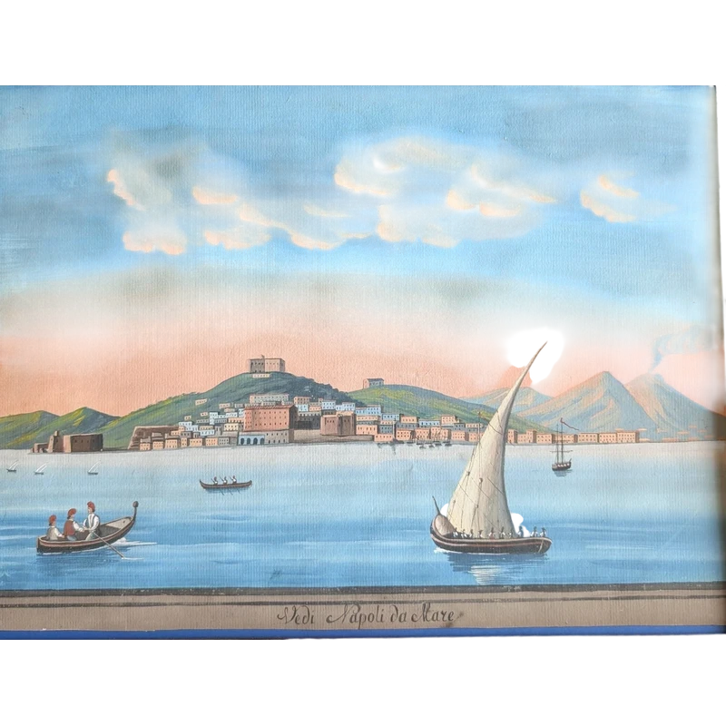 Veduta di Napoli dal mare con il Vesuvio fumante Scuola napoletana, seconda metà XIX secolo