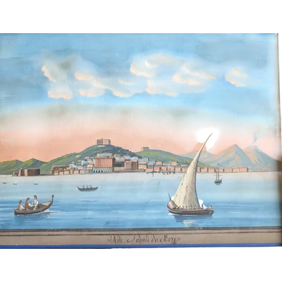 Veduta di Napoli dal mare con il Vesuvio fumante Scuola napoletana, seconda metà XIX secolo