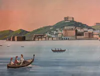 Veduta di Napoli dal mare con il Vesuvio fumante Scuola napoletana, seconda metà XIX secolo