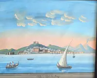 Veduta di Napoli dal mare con il Vesuvio fumante Scuola napoletana, seconda metà XIX secolo