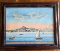 Veduta di Napoli dal mare con il Vesuvio fumante Scuola napoletana, seconda metà XIX secolo