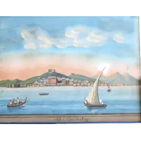 Veduta di Napoli dal mare con il Vesuvio fumante Scuola napoletana, seconda metà XIX secolo