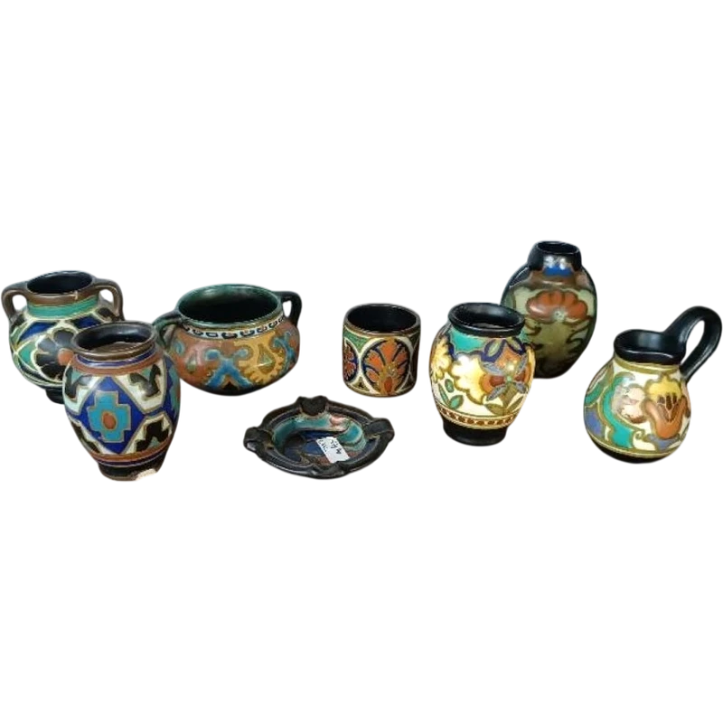 Set of 8 ceramic jars made by GOUDA in the early 1900s