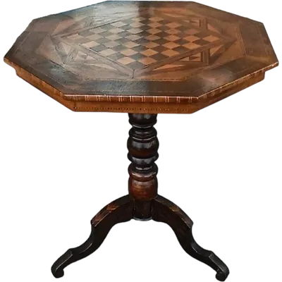 Antique inlaid coffee table, checkers, chess, Italy, 19th century