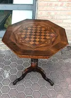 Antique inlaid coffee table, checkers, chess, Italy, 19th century