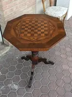 Antique inlaid coffee table, checkers, chess, Italy, 19th century