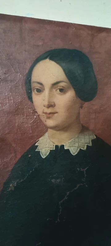 Antique oil painting on canvas, mid-19th century, Italian school—female portrait