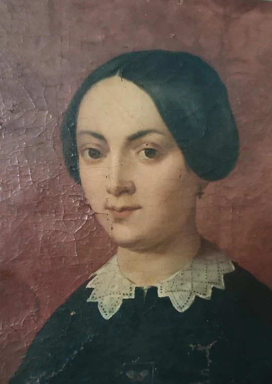Antique oil painting on canvas, mid-19th century, Italian school—female portrait