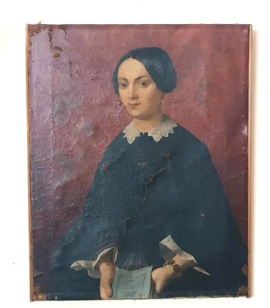 Antique oil painting on canvas, mid-19th century, Italian school—female portrait