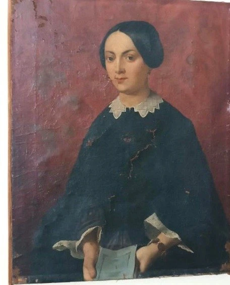 Antique oil painting on canvas, mid-19th century, Italian school—female portrait