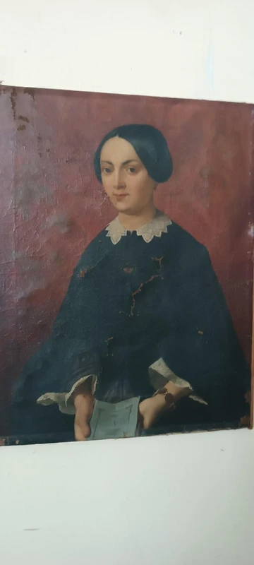 Antique oil painting on canvas, mid-19th century, Italian school—female portrait