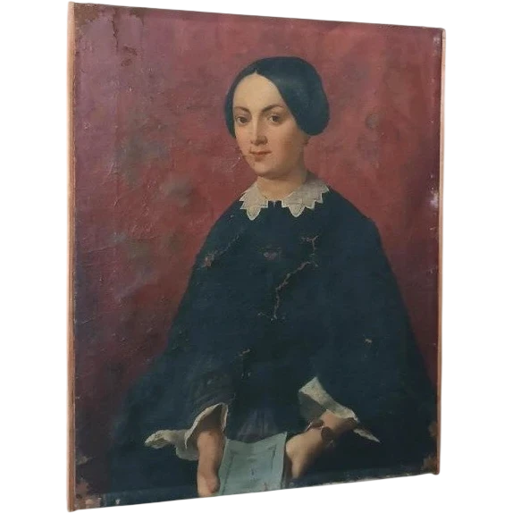 Antique oil painting on canvas, mid-19th century, Italian school—female portrait