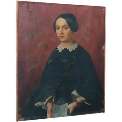 Antique oil painting on canvas, mid-19th century, Italian school—female portrait
