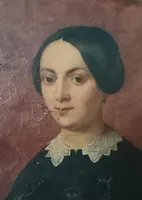 Antique oil painting on canvas, mid-19th century, Italian school—female portrait