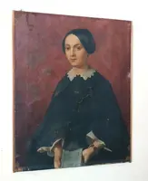 Antique oil painting on canvas, mid-19th century, Italian school—female portrait