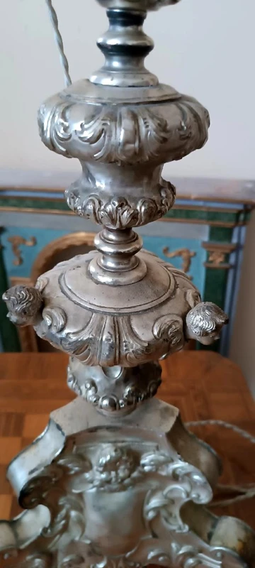 Antique silver-plated metal candlestick, lamp