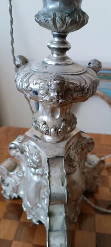 Antique silver-plated metal candlestick, lamp
