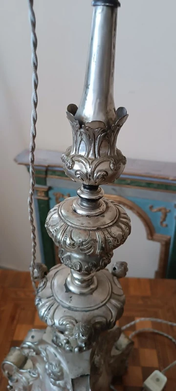 Antique silver-plated metal candlestick, lamp
