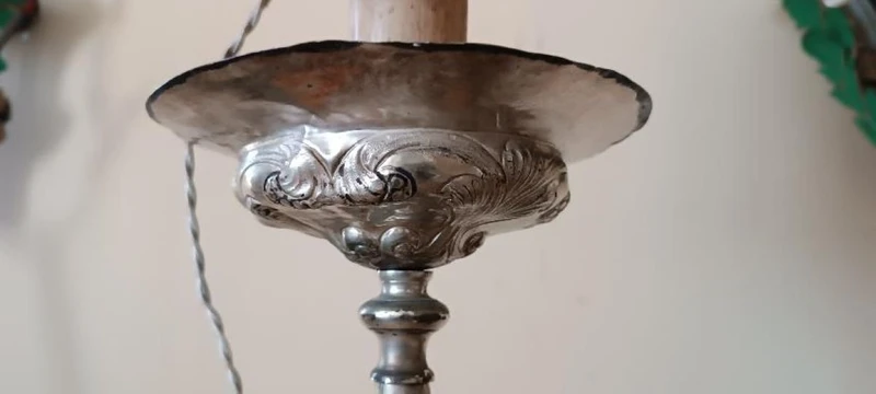 Antique silver-plated metal candlestick, lamp