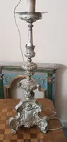 Antique silver-plated metal candlestick, lamp