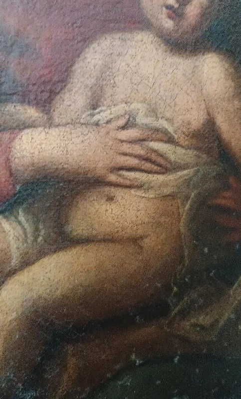 Tableau ancien, huile sur toile, Vierge à l'Enfant