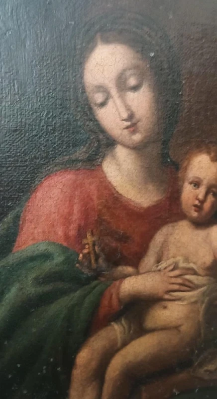 Tableau ancien, huile sur toile, Vierge à l'Enfant