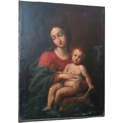 Antique painting, oil on canvas, Madonna and Child