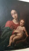 Tableau ancien, huile sur toile, Vierge à l'Enfant