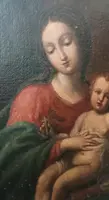 Tableau ancien, huile sur toile, Vierge à l'Enfant