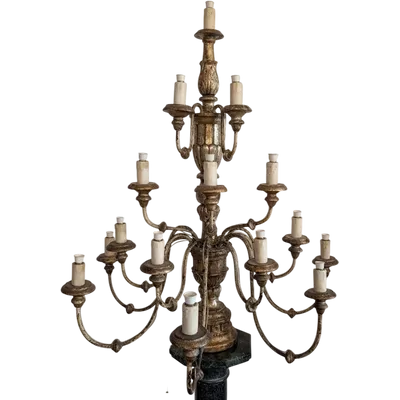 Antique fifteen-light church candelabrum made of gilded wood – Tuscany, late 18th century.