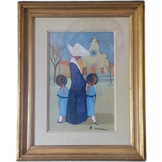 Dipinto Olio Cartone Telato Rodolfo Marma " Le Monachine " S.Spirito