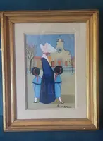 Dipinto Olio Cartone Telato Rodolfo Marma " Le Monachine " S.Spirito