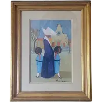 Dipinto Olio Cartone Telato Rodolfo Marma " Le Monachine " S.Spirito