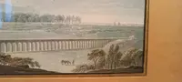 Antico acquerello su carta primi 800 - paesaggio con acquedotto, ponte