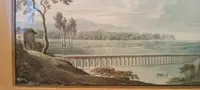 Antico acquerello su carta primi 800 - paesaggio con acquedotto, ponte