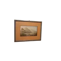 Aquarelle ancienne sur papier datant du début du XIXe siècle – paysage avec aqueduc et pont