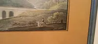 Aquarelle ancienne sur papier datant du début du XIXe siècle – paysage avec aqueduc et pont