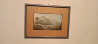 Aquarelle ancienne sur papier datant du début du XIXe siècle – paysage avec aqueduc et pont