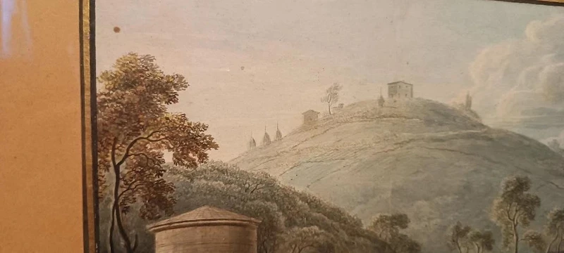 Aquarelle ancienne sur papier datant du début du XIXe siècle – paysage