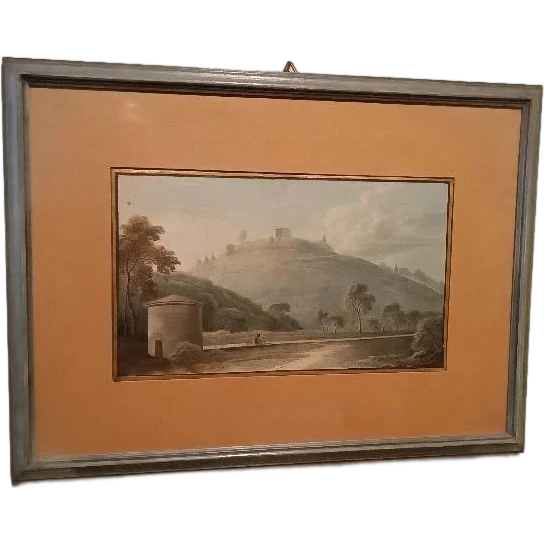 Aquarelle ancienne sur papier datant du début du XIXe siècle – paysage