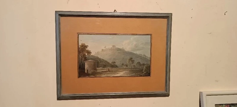Aquarelle ancienne sur papier datant du début du XIXe siècle – paysage