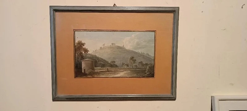 Aquarelle ancienne sur papier datant du début du XIXe siècle – paysage