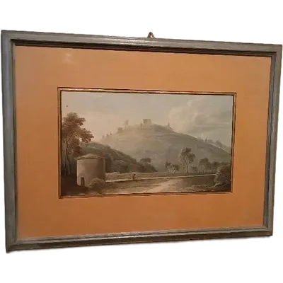 Antique watercolor on paper from the early 1800s—landscape